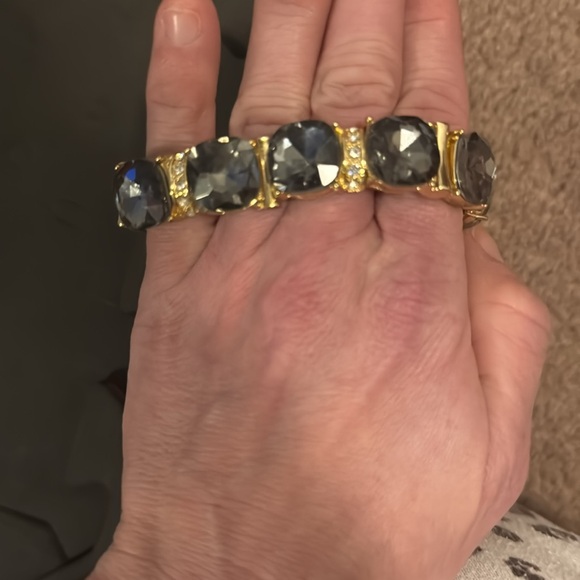Roman Gold Clear Smokey Grey Rhinestone Stretch Bracelet Chunky - Picture 3 of 3